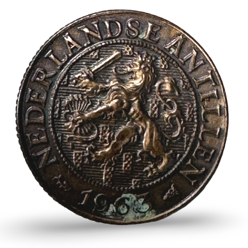 Vintage Netherlands 1967 Antilles 1 Cent Coin Lion Pin Sword Dutch